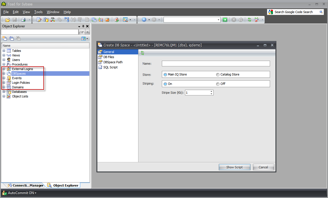 Sybase IQ Object Types